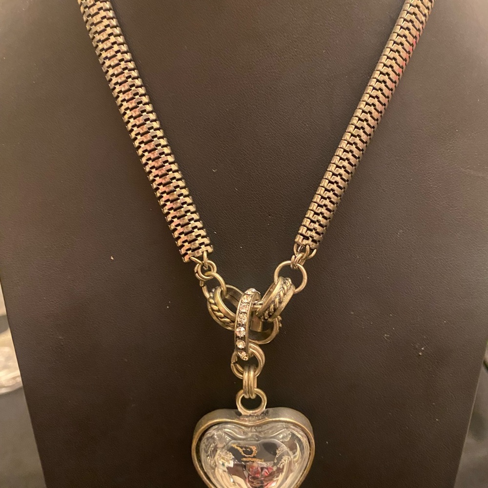 Silver Heart Pendant Necklace with Herringbone Chain